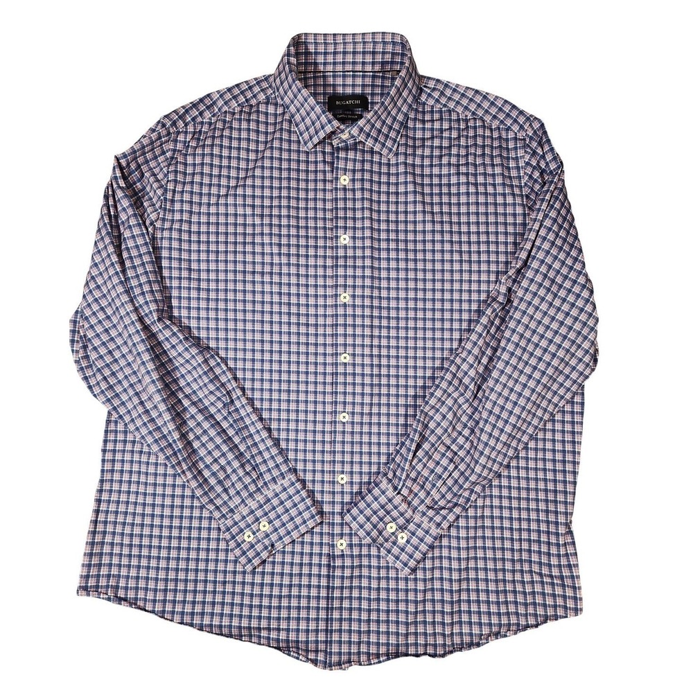Bugatchi‎ James OoohCotton Shirt Mens XXL Plaid comfort stretch Point Collar